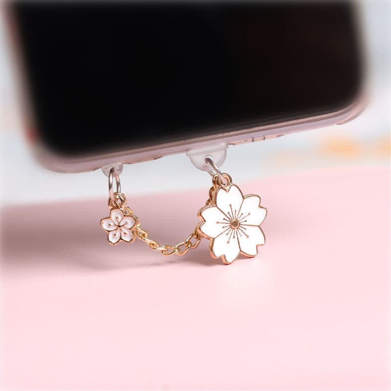 Telefone Celular Anti-pó Plug diy Cute Retro Time Cherry Blossom Casal de Cerejeira Telefone Celular Pingente Pequeno