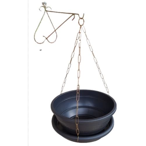Vaso para plantas pendentes, vaso preto grande 30cm, 6,6L,  com prato e gancho