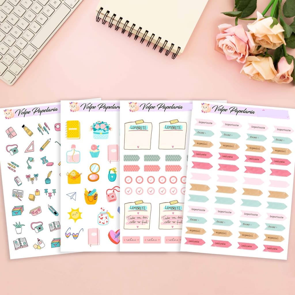 Cartela de adesivo/ decoração de planner  - agenda - bujo - bullet Journal e estudos (25 opções)