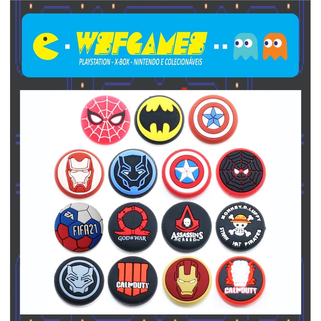 Par de Grip 3d Premium de Silicone - Protetor Analógico Temático Personalizados Heróis / Jogos