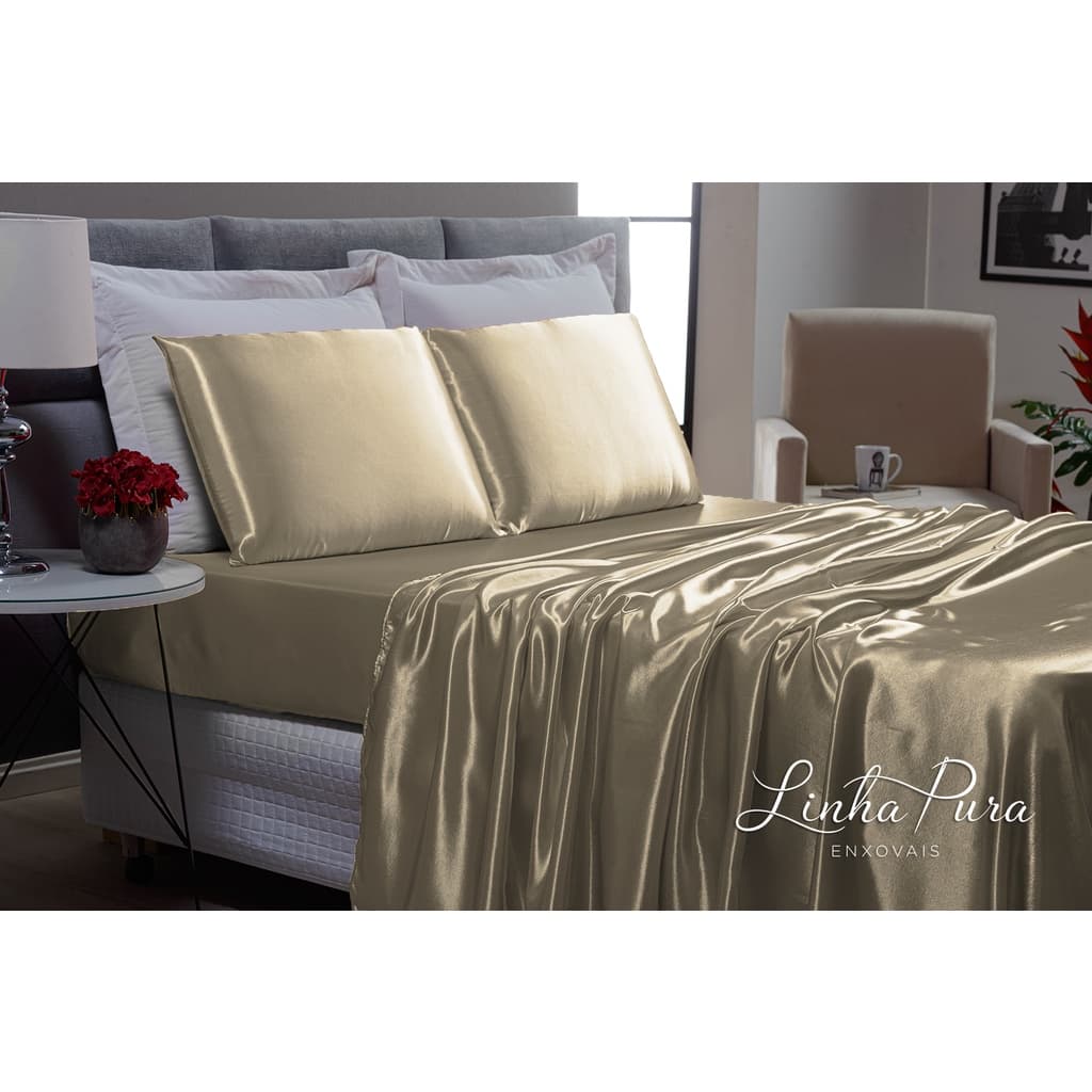 Jogo Lençol Cama Box Casal 4 Peças Cetim Charmousse