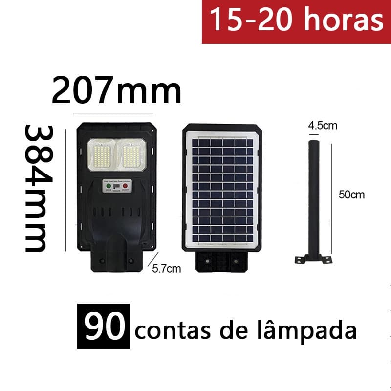60W Lâmpada de rua solar Refletor Luminária Pública Poste Energia Solar com sensor e controle