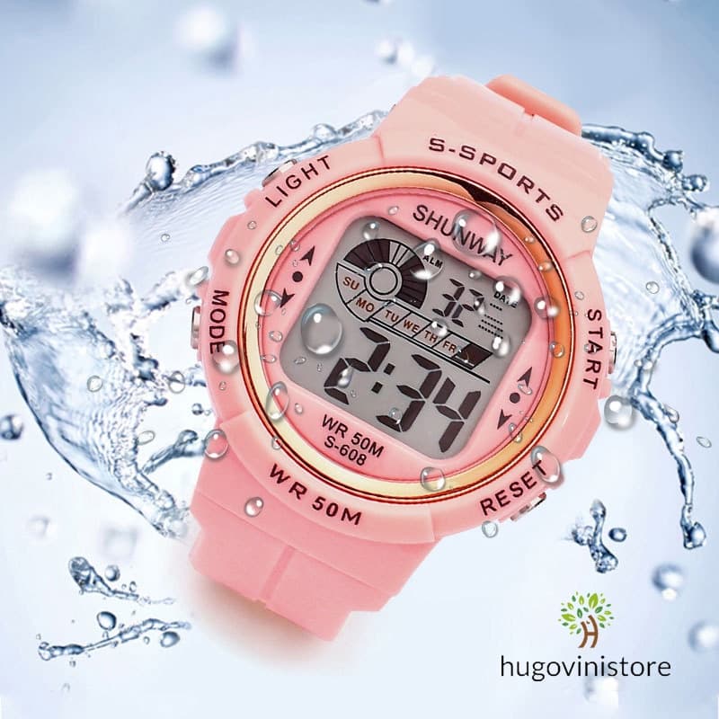 Relógios femininos lindos infantil a prova d água digital led esportivas cronômetro S608- Envio Rápido