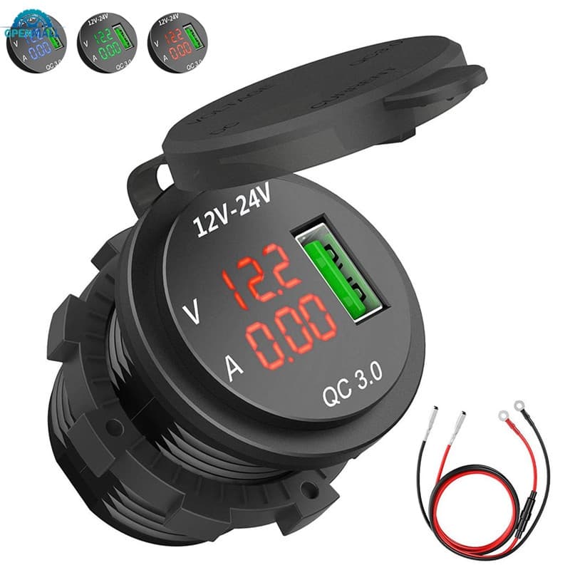 OM QC 3.0 Tomada USB Carregador De Digital Voltímetro Amperímetro De Monitoramento Para Carro Barco Marinha Rv Motocicleta
