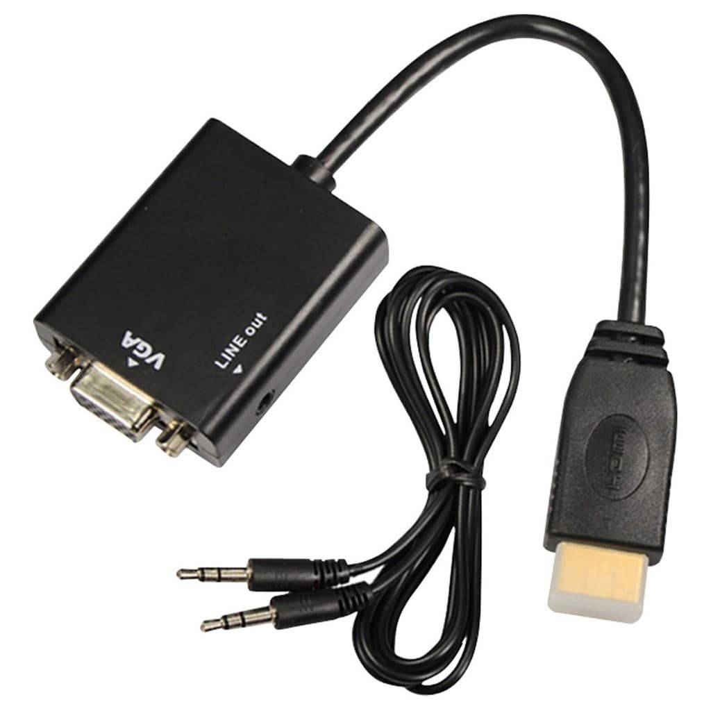 Adaptador Conversor HDMI x VGA (com áudio). 1 PLUG HDMI MACHO x PLUG VGA FEMEA. Converte sinal HDMI (digital) para VGA (analógico) incluindo áudio