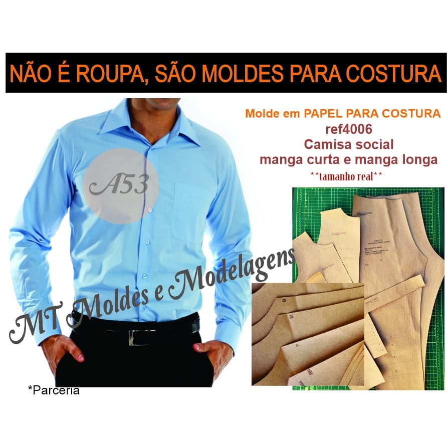 Moldes Modelagem Camisa Social Masculina Básica Por Correio 80g