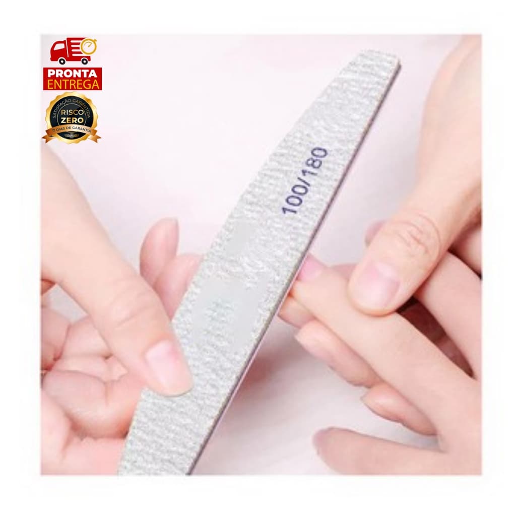 Kits de Lixas Bumerangue Meia Lua 100 180 Unha Porcelana Acrygel Manicure e Pedicure