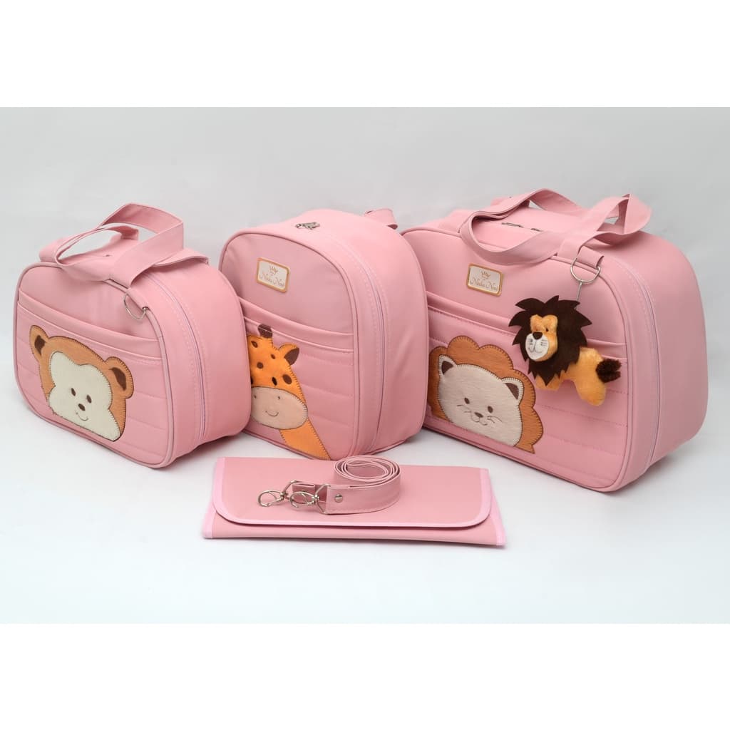 Kit Bolsa Mala Maternidade Safari Feminino 4 Peças Alta Qualidade