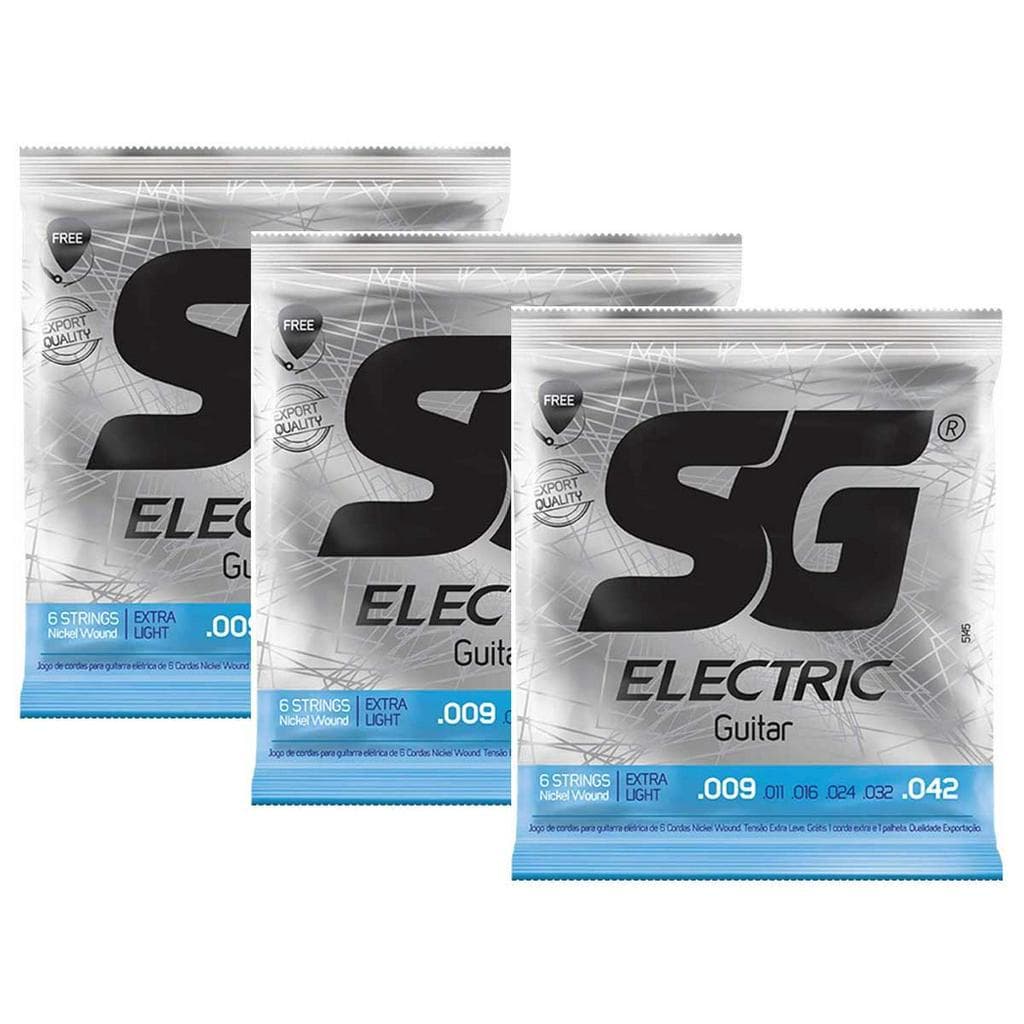 Kit com 3 Encordoamentos para Guitarra SG Strings 009 Níquel