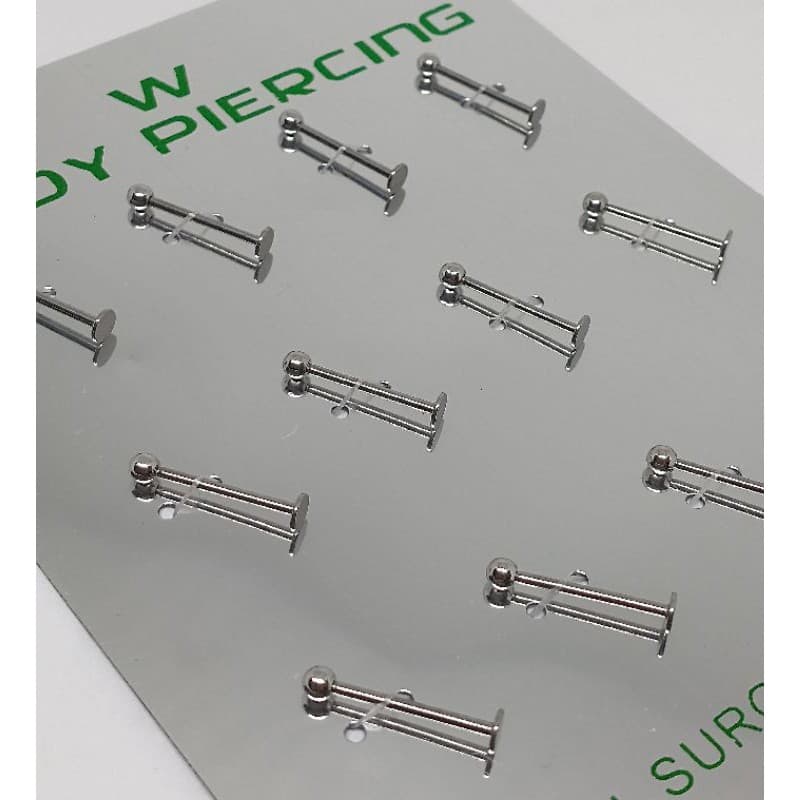 piercing labret queixo 14mm bochecha aço prata kit com 12 unidades