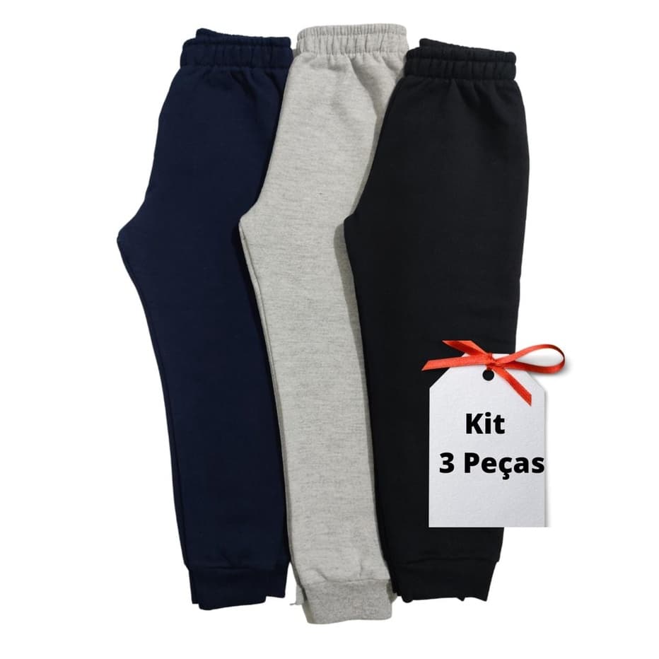 Kit 3 Calca Moletom Infantil Flanelado Kyly com Punho Inverno