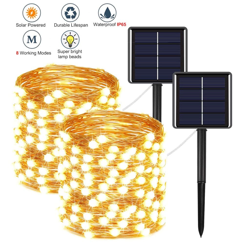 22M 200LED Luzes Solares LEDs De Corda De Fadas 8 Modos Luz Solar Externa Cabo À Prova D'água Ano Novo Presente De Natal