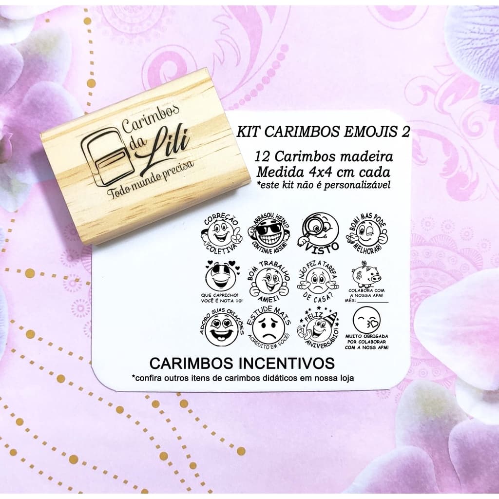 Carimbo Pedagógico Carimbos Didaticos Carimbos Incentivo Emojis - 12 carimbos 4x4 cm ideal para correção e motivação