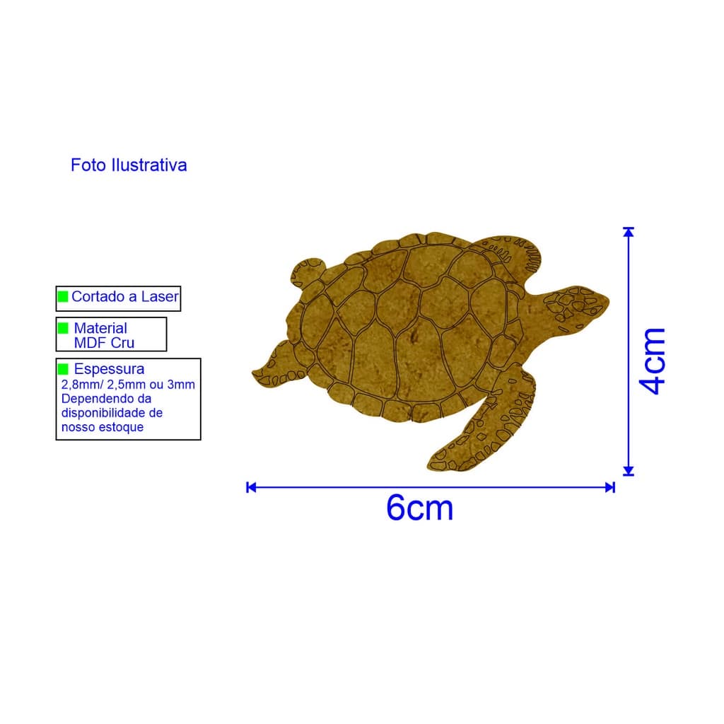 Aplique Tartaruga MDF 6X4cm Modelo n111