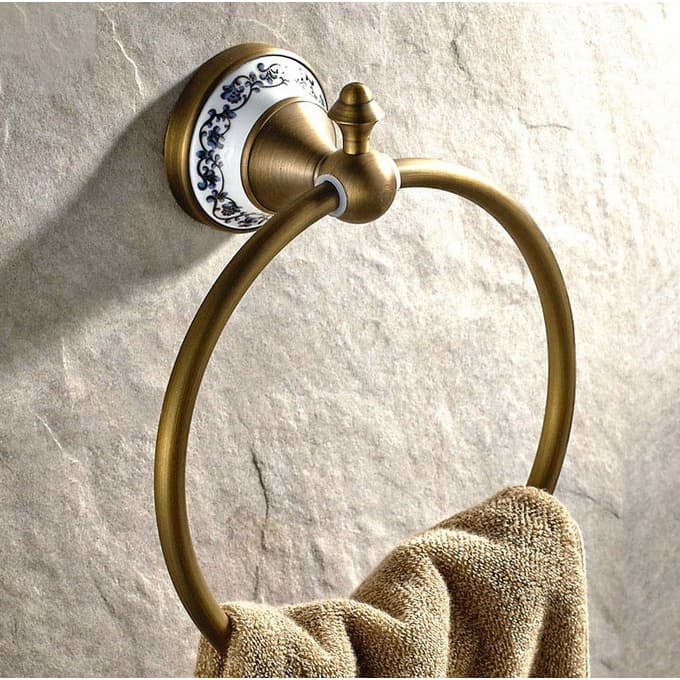 Estilo Europeu Retro Latão Banheiro De Montado Na Parede Anel Toalha Suporte De Acessórios Para Decoração De Casa Uba401