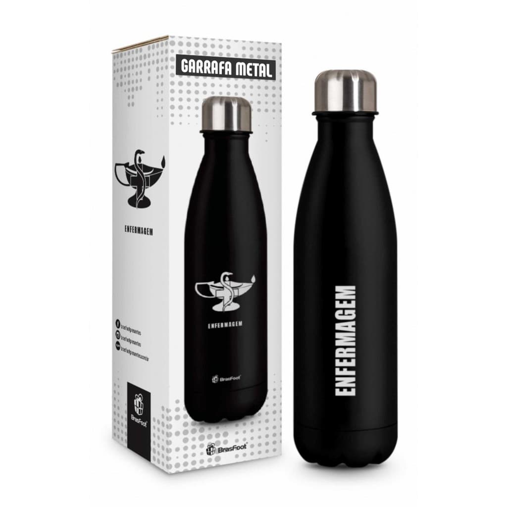 Garrafa Térmica 500 ml Emborrachada Cantil Curso Enfermagem Presente Criativo Técnico Enfermeiro Saúde - BrasFoot