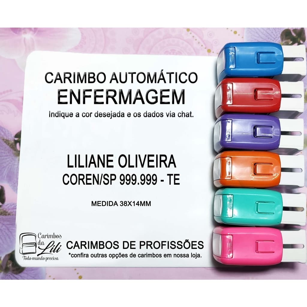 Carimbo Enfermagem - Carimbo Enfemeira - Carimbo Enfermeiro - Carimbo Médico 38x14mm tamanho padrão