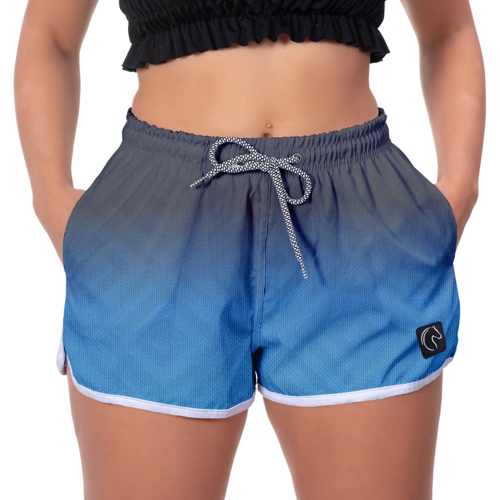 Short Feminino Moda Praia Premium Estilo Casual Soltinho Com Bolsos e Secagem Rápida Degradê Azul