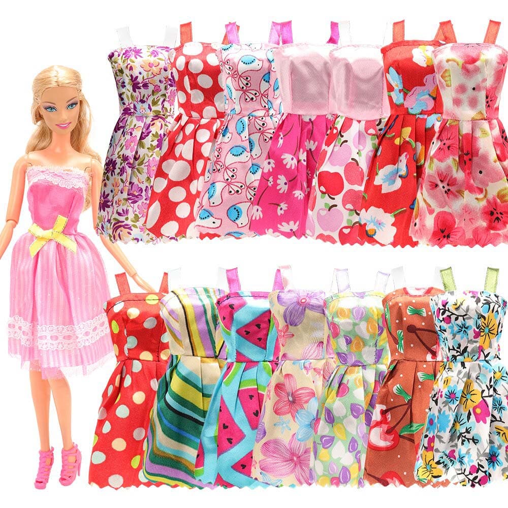 Vestidos Casuais Para Bonecas Kits com 5 Vestidinhos ou 5 Vestidos + 5 Bolsas ou 5 Vestidos + 5 Pares de Sapatos Compatíveis com Bonecas de Até 30cm de Altura Acessórios de Boneca Brinquedo Criança Infantil - Sheilinha Confecção