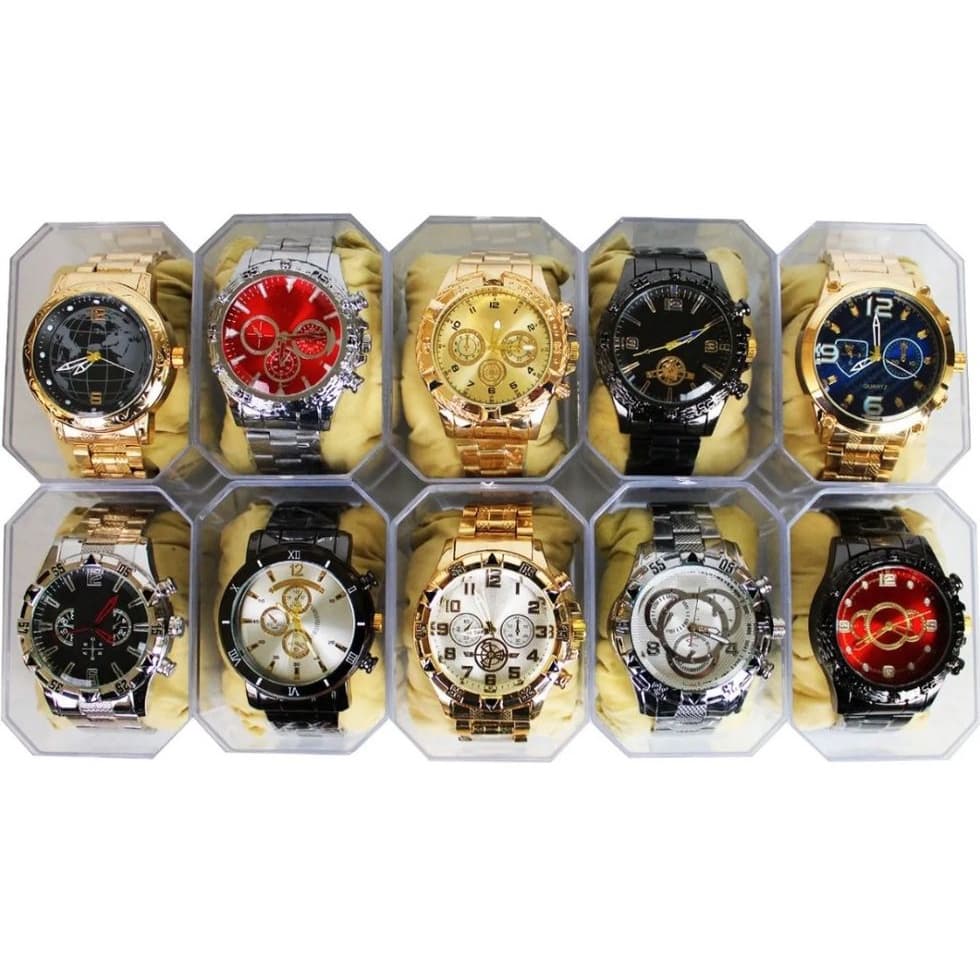 7 Relogios Masculino Pulseira Em Aço Revenda Atacado Combo atacado revenda sport social festa C/7 unidades