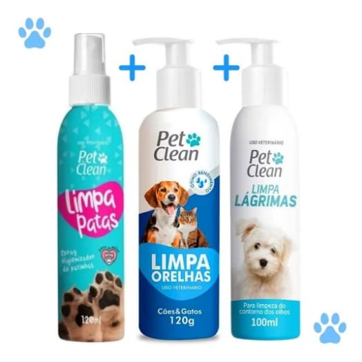 Kit Limpa Olhos Limpa Pata Limpa Orelha Pet Clean PetClean Cachorro Gato Pet