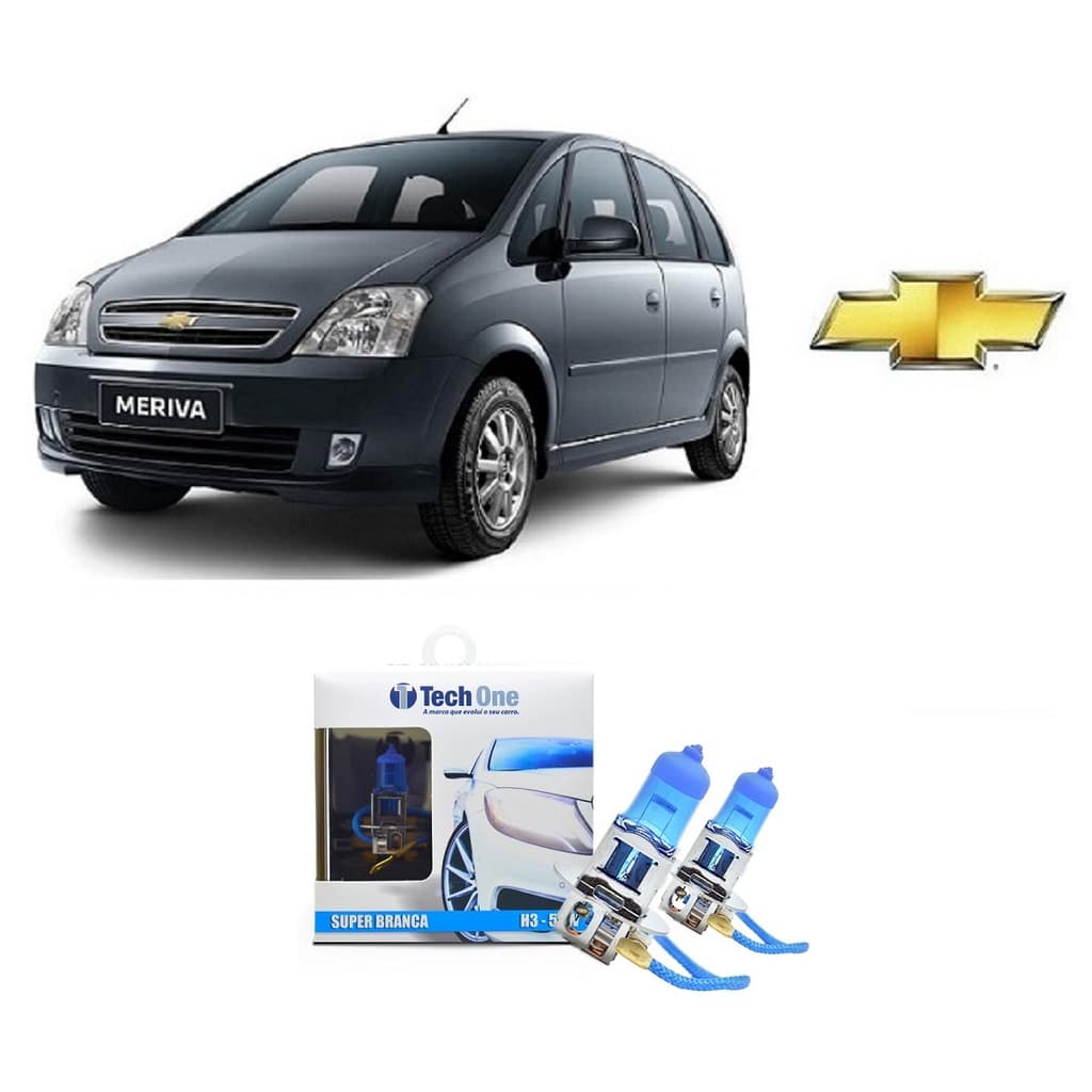Kit 2 Lampadas Super Brancas para Farol De Milha Modelo H3 com 8500K para Chevrolet Meriva ano 2003 em Diante