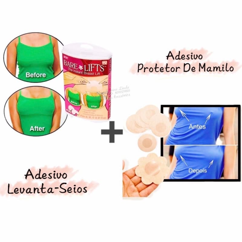Kit 10 Tapa-Seios Invisível Adesivo Protetor + 10 Adesivos Levanta Seios