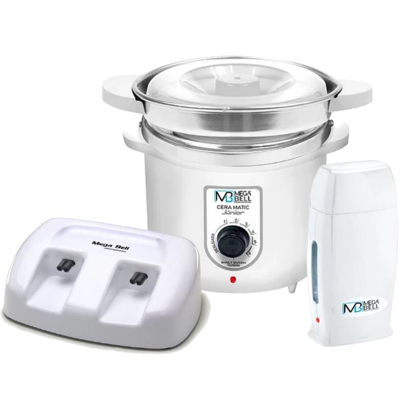 Termocera Panela Depilação 400g c/ Refil + Base Dupla c/ 1 Rollon Todo Branco Mega Bell