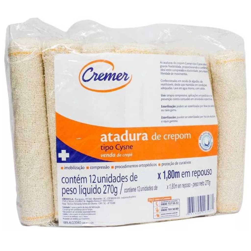 Atadura Crepe Bandagem 10cmx1,80 (em repouso) 13Fios PCT C/12 Cremer