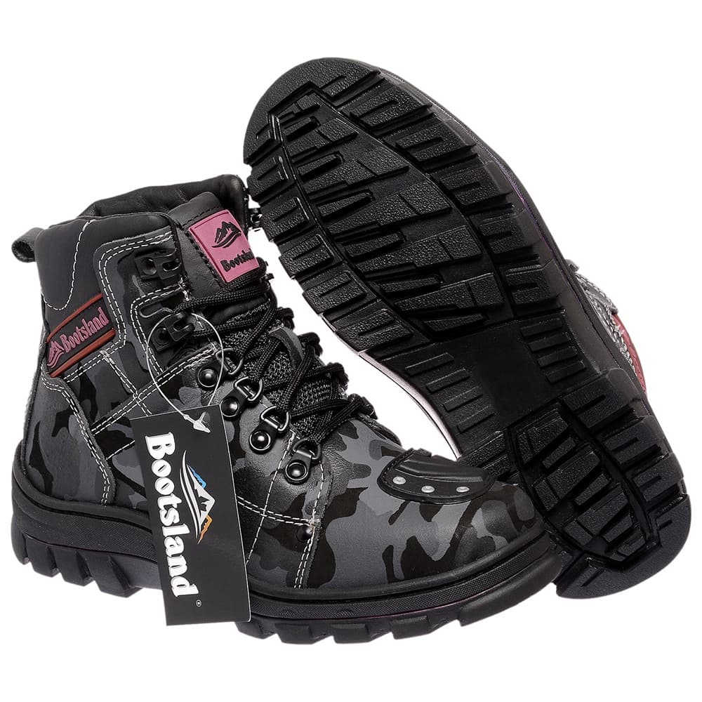 Bota Camuflada Feminina Bootsland Motociclista Linda Couro!