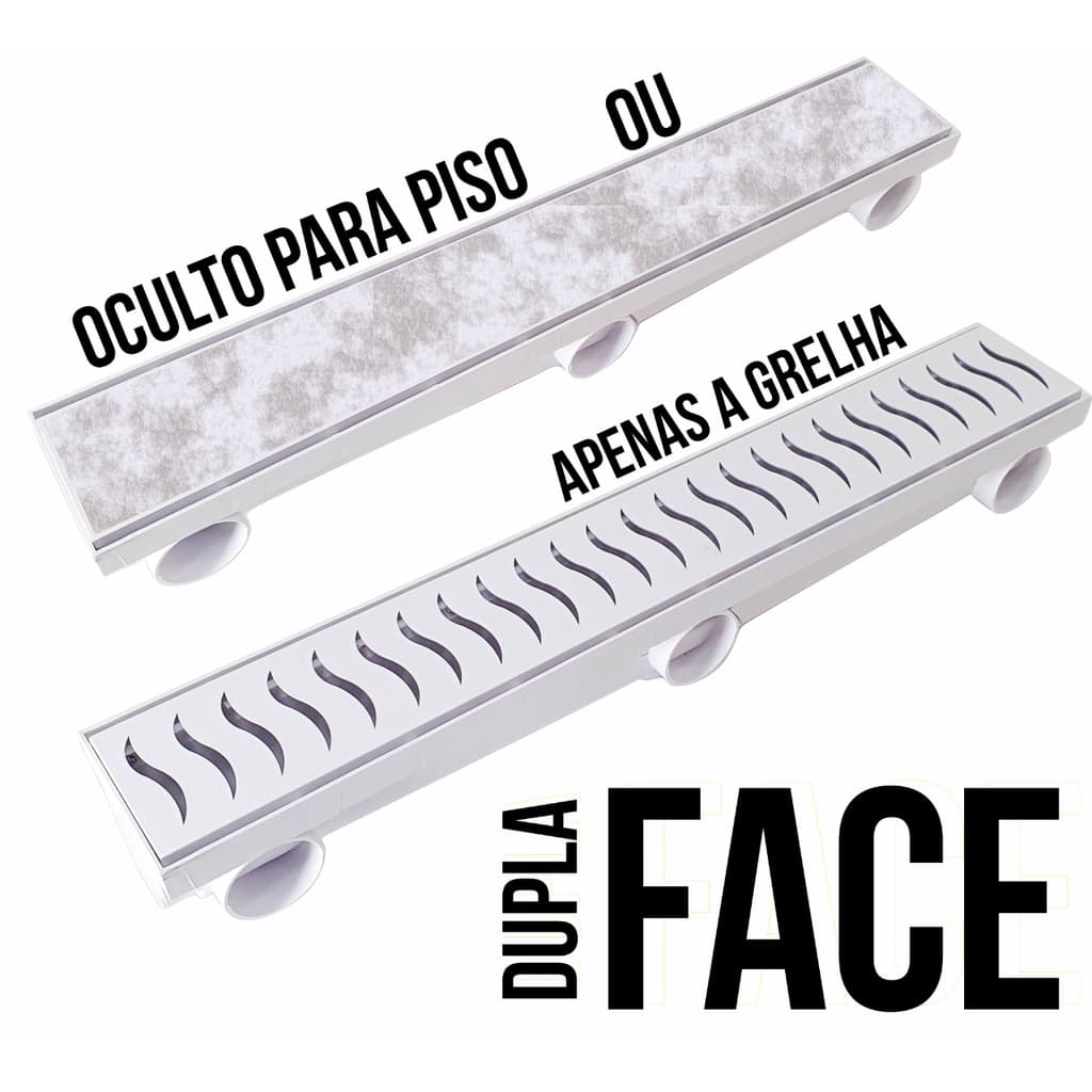 Ralo Linear 8X50 Grelha Oculto Cola Piso Dupla Face Coletor 6 Saídas Lateral e Baixa volta Piscina