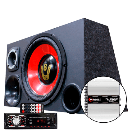 Caixa Som Trio Falante 12 Radio Bluetooth Usb Modulo Taramps - Kit Radio Compet Vermelha