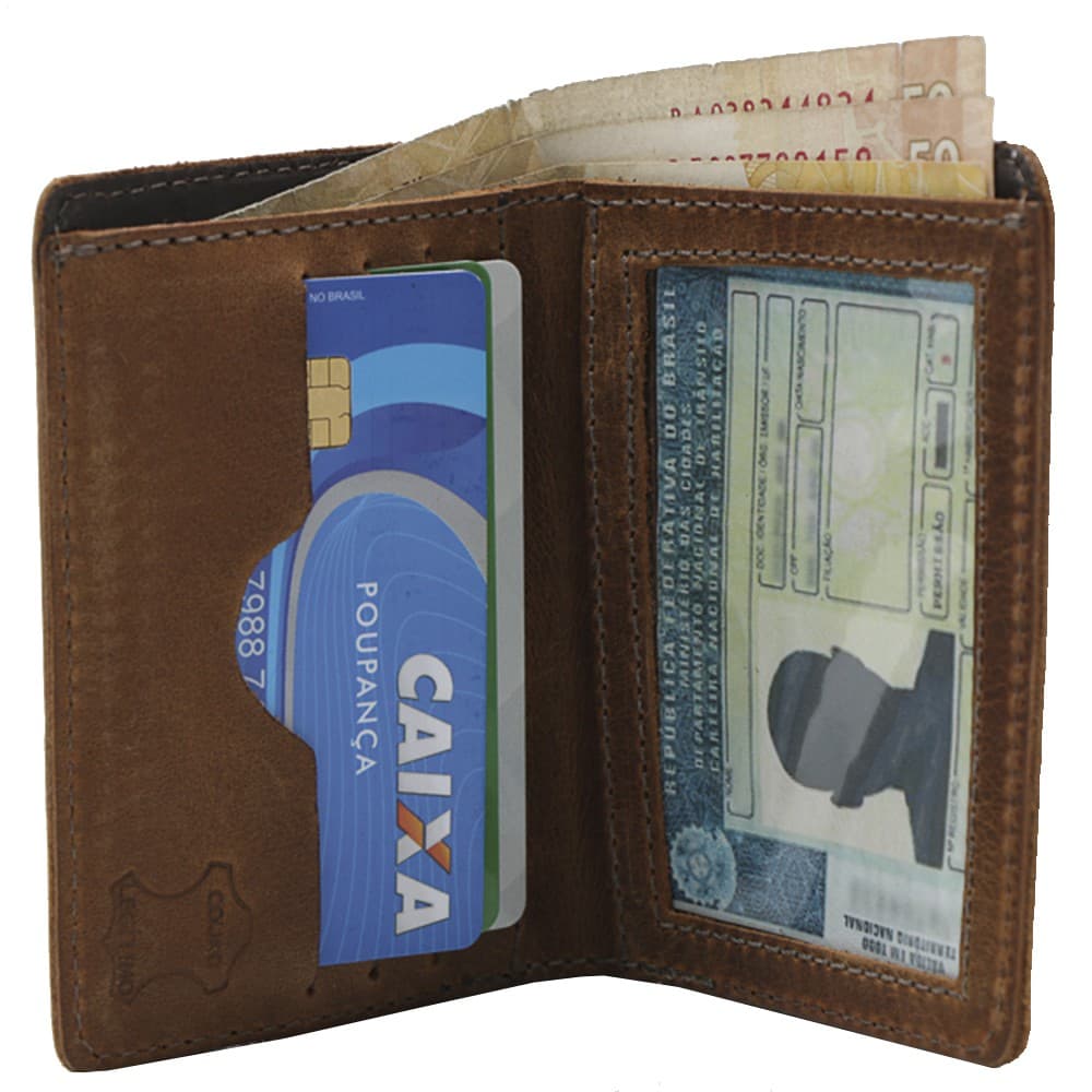 Carteira Masculina Couro  Cnh Porta Cartões Cédulas Abertas