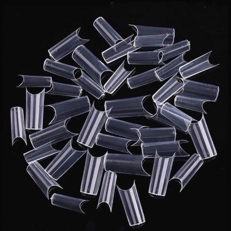 kit com 100 Unhas Tips Transparente Alongamento Acrigel Fibra curvatura C