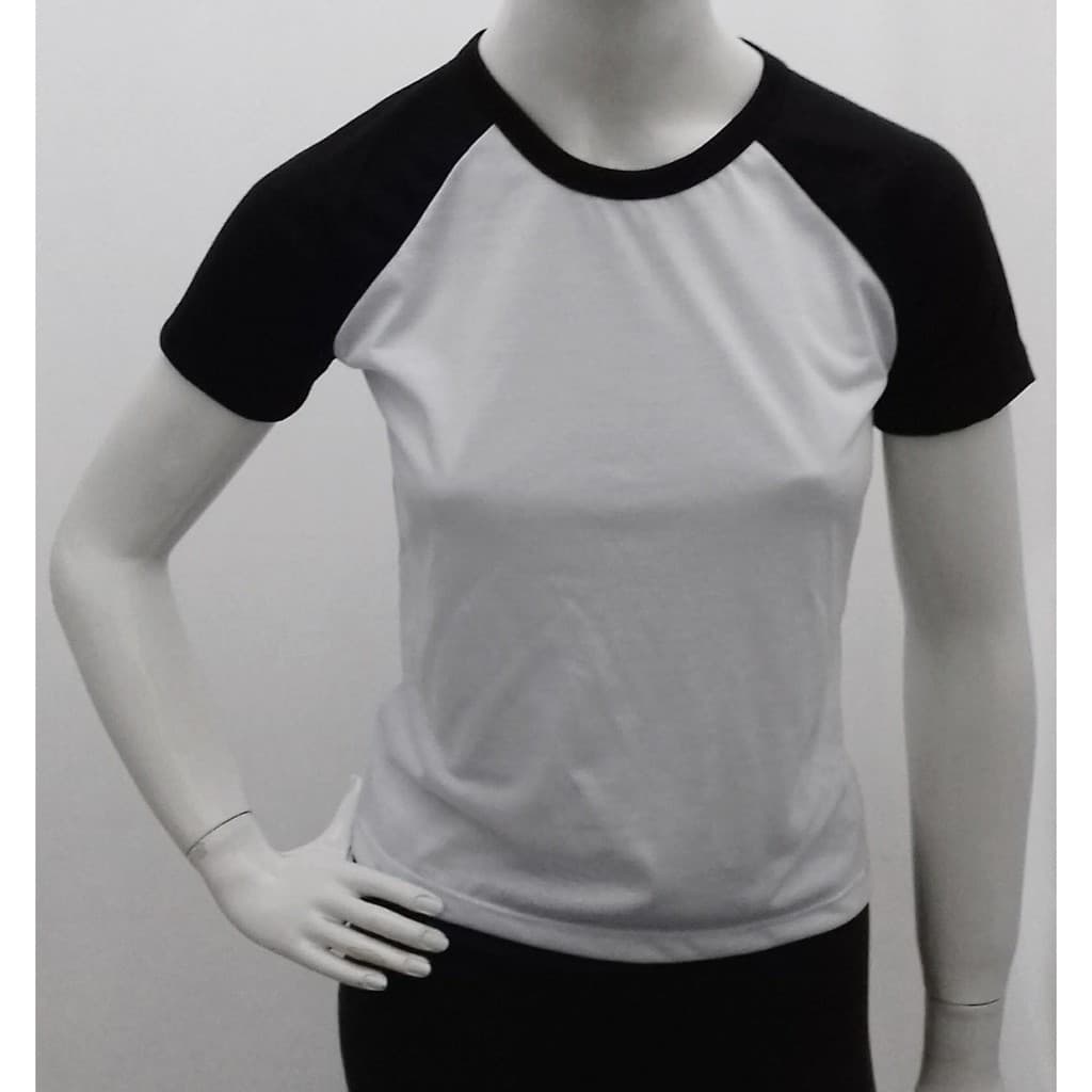 Baby Look Raglan Feminina branca c/ manga preta de excelente qualidade 100% poliester  Gramatura 165