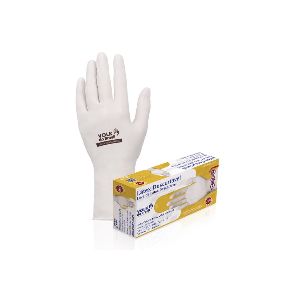 Luva De Latex Descartável Com 100 Unidades Ca 15112 Volk