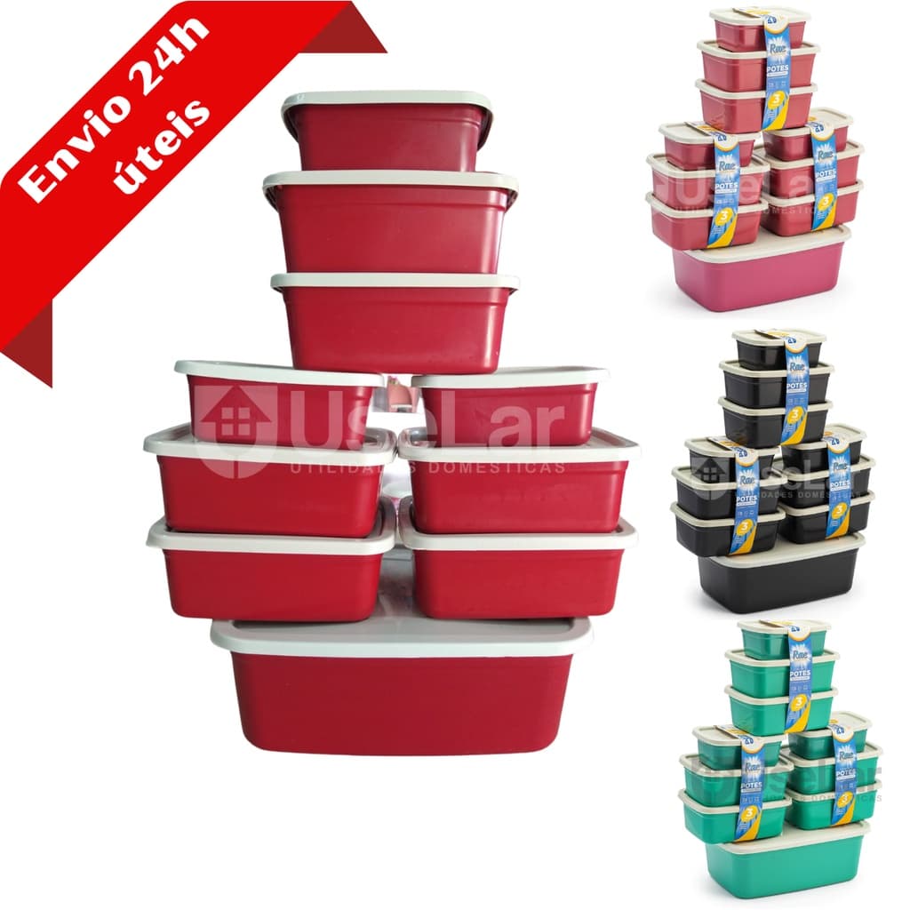 Kit 10 Potes Alimento Plástico Com Tampa Mantimento Kit Cozinha Tapuer