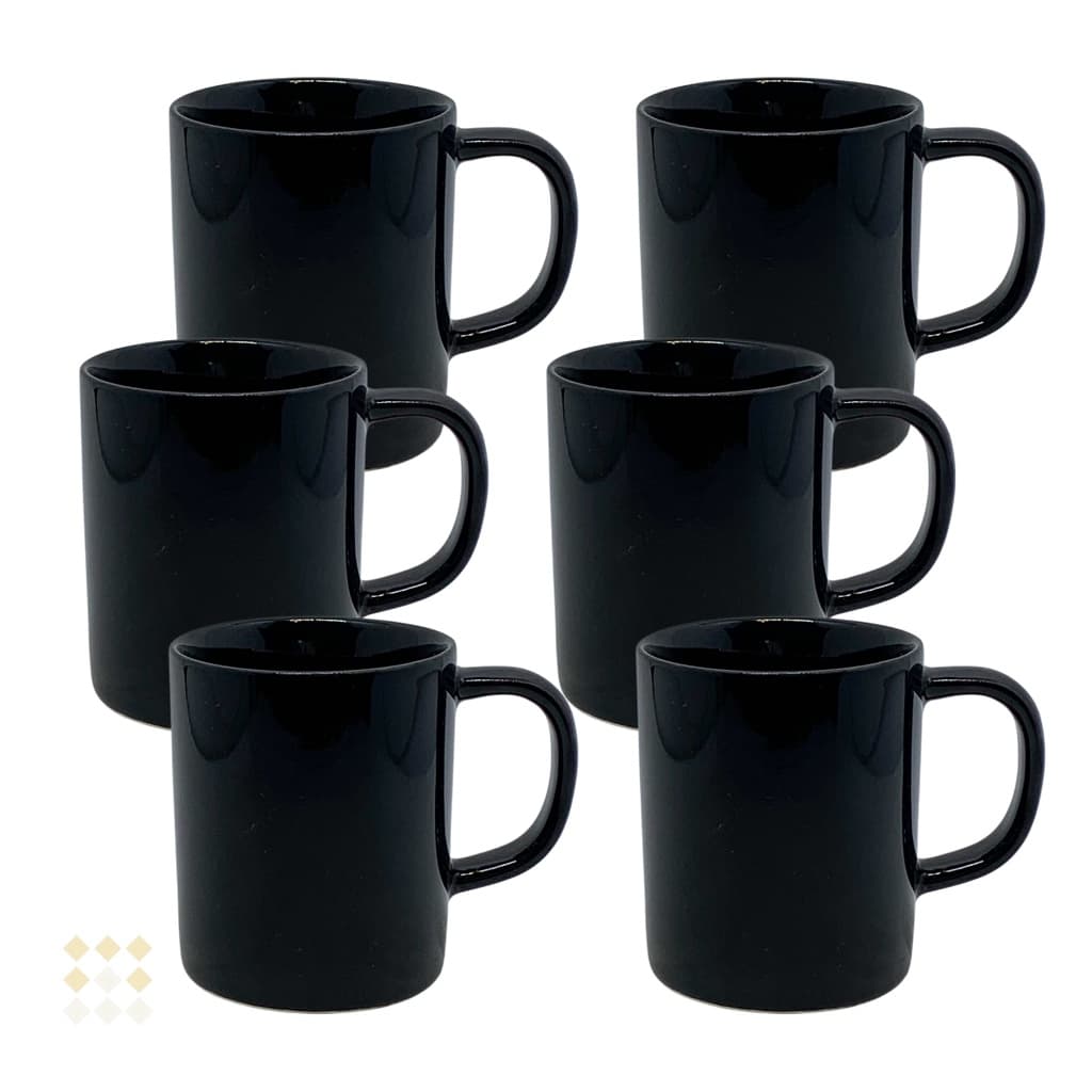 Jogo 6 Caneca Xicara Café Chá Porcelana Preta Kit Mesa Posta Cantinho Do Café