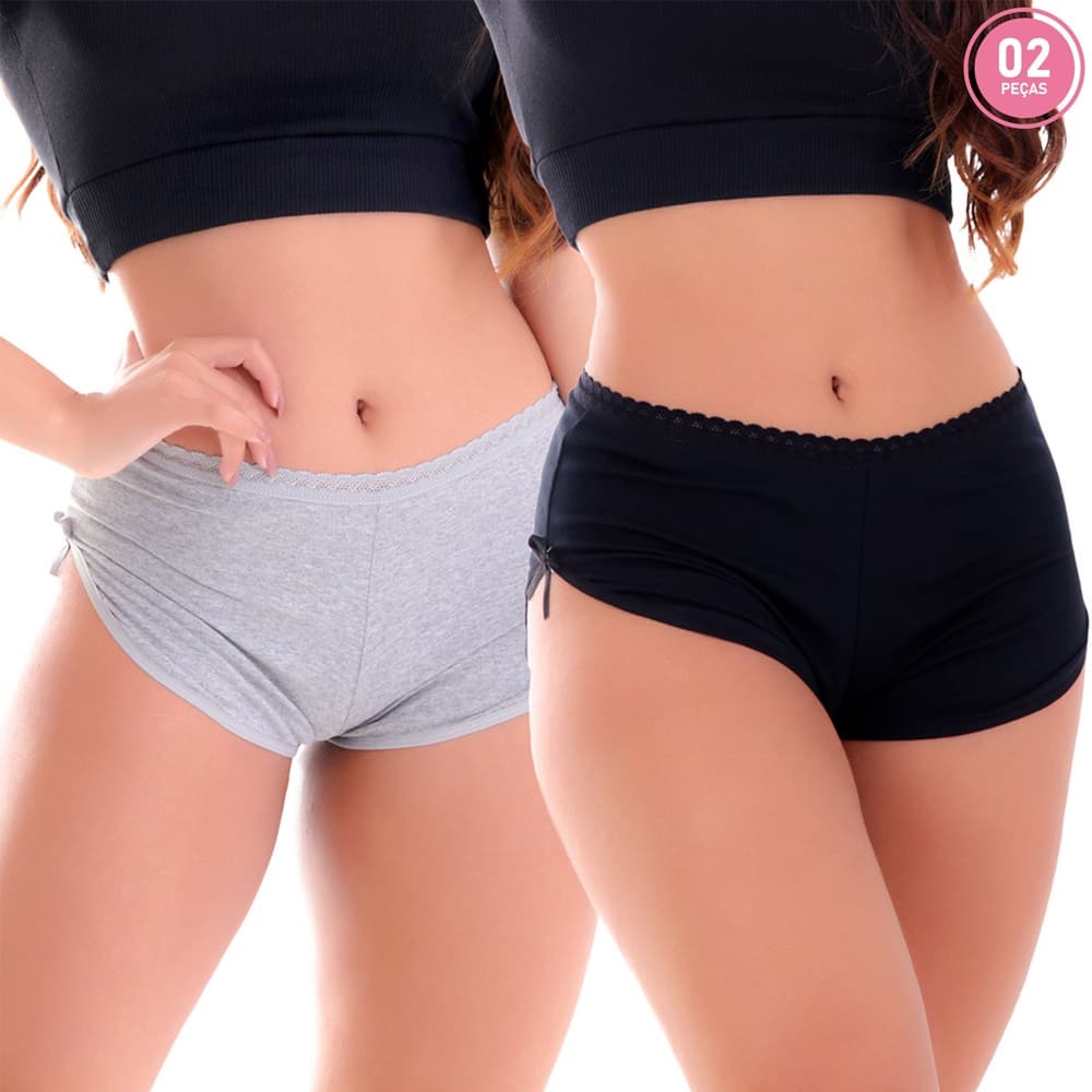 Kit 2 Calcinha Short Algodão Penteado Bombom