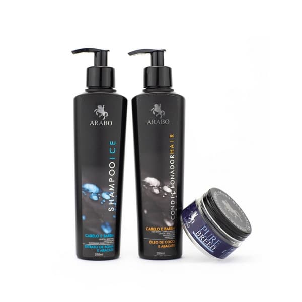Kit Shampoo Ice, Condicionador 2x1 Máscara p/ Barba e Pomada