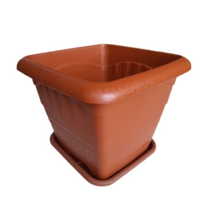 Vaso marron ( cor cerâmica) quadrado,  30x25cm, 11 litros com prato para horta ou jardim