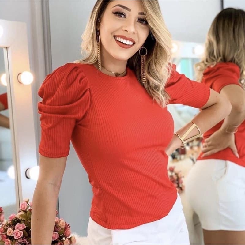 Blusa Princesa Feminina Canelada Manga Curta Básica Moda Super Envio !!