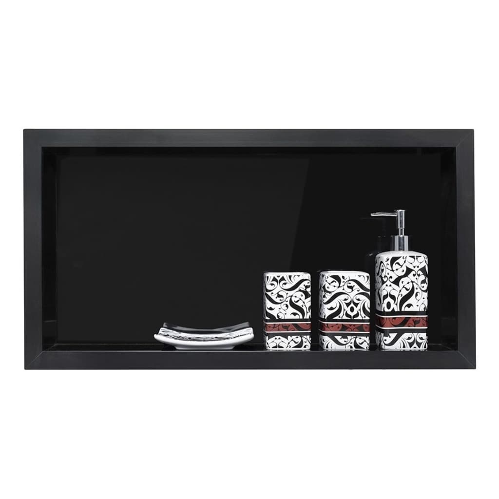 NICHO PORCELANATO PREMIUM PORTA SHAMPOO BOX BORDA ALUMÍNIO 30X60X11- MODELO Preto