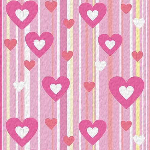 Papel De Parede Adesivo D Corações Rosa Fundo Listrado