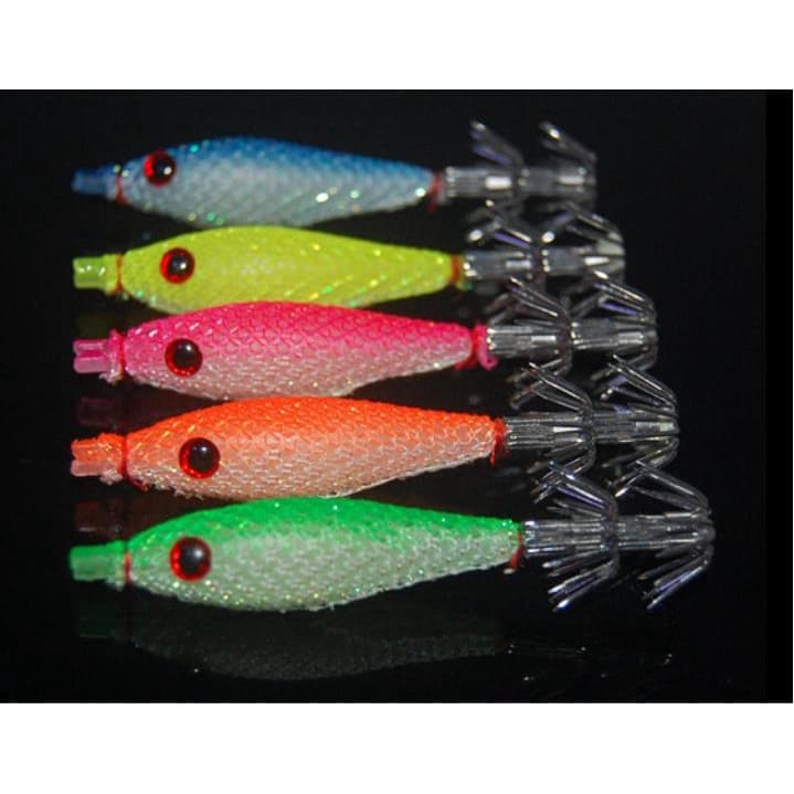 takcle De Pesca 5 Peças 7cm Gabaritos De Lula Com 4 # Gancho Iscas Isca Macia 5 Cores