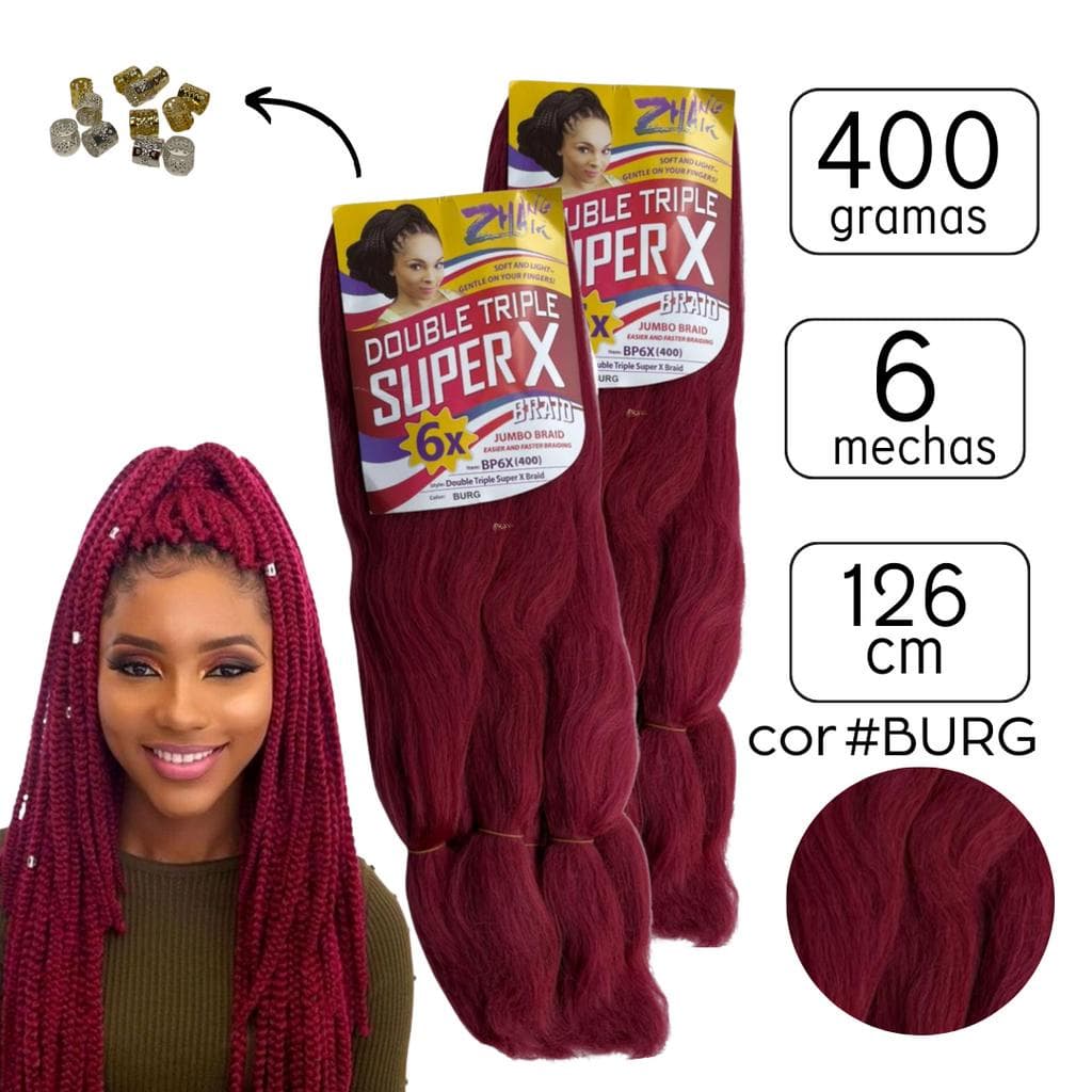 2 Cabelo Jumbao Jumbo Super-X 400g cabelo Trança knotless e Gypsy box braids + Aneis de trança