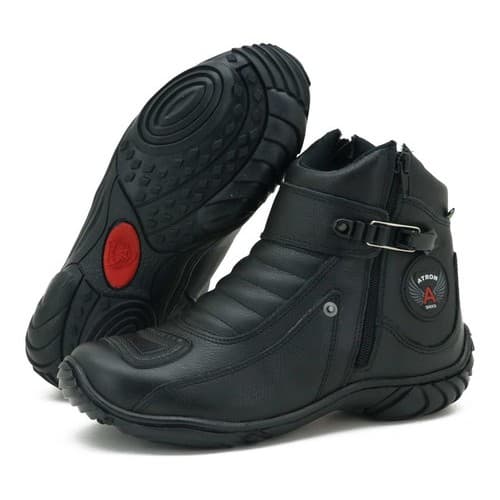Bota Cano Curto Para Motociclista De  Couro Preta