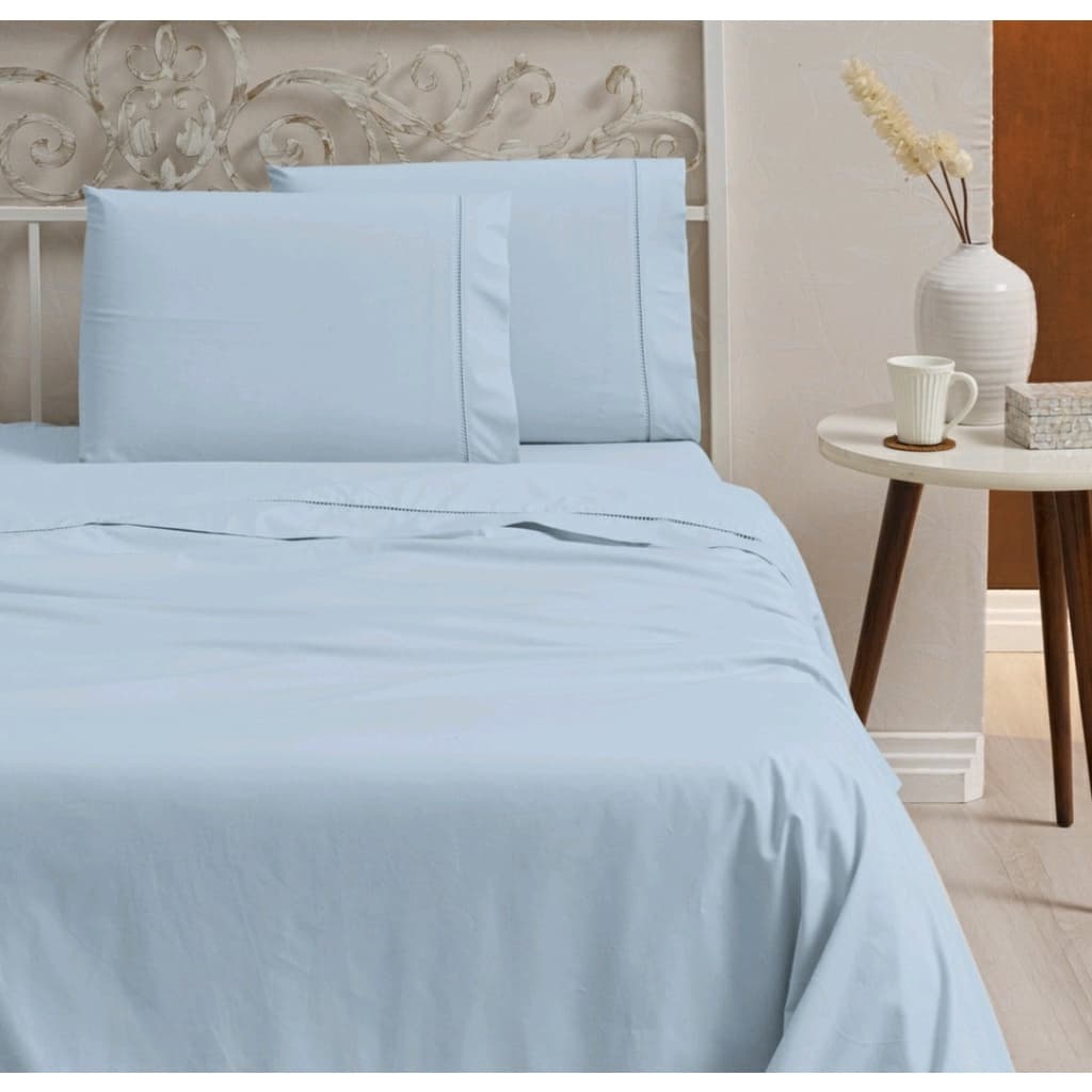 Kit Cama Casal Jogo de Lençol  Queen Size 4 Peças Percal 180 Fios de Algodão Detalhe Ponta Palito