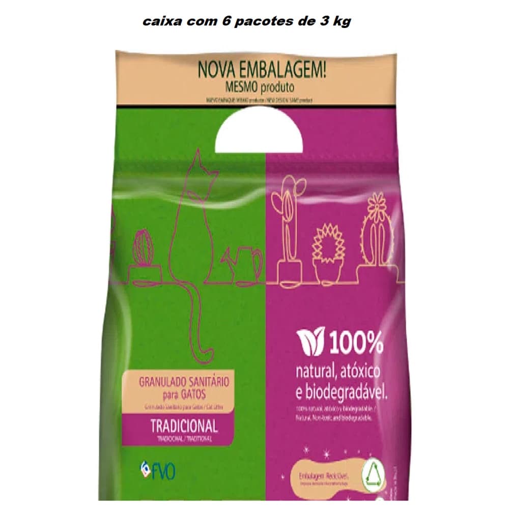 Katbom Granulado Sanitário Super Premium P/ Gato Areia Natural Biodegradável Hipoalergênico Cx. C/ 6 unidades De 3 Kg