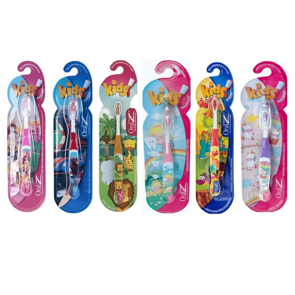 KIT 3 ESCOVAS DENTAL INFANTIL PRINCESAS-DINOS-FADA DO DENTE-CARROS-BICHOS-UNICÓRNIO-COM CAPA PROTETORA